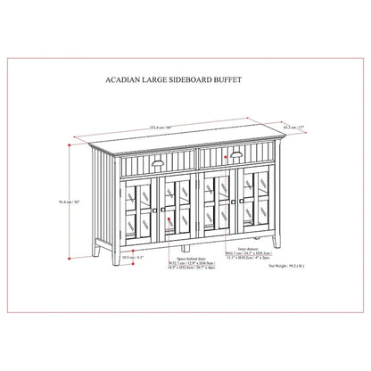Buffet de style transitionnel en bois massif, 152 cm de large, couleur brun foncé