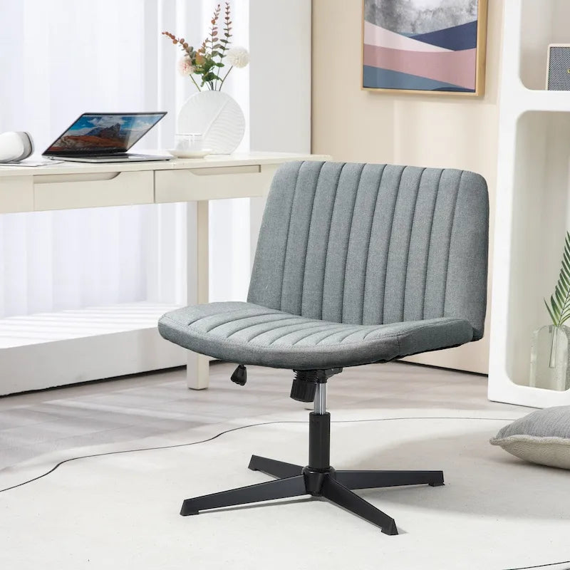 Chaise de bureau large, Chaise de bureau sans accoudoirs, Chaise de coiffeuse en tissu avec hauteur réglable