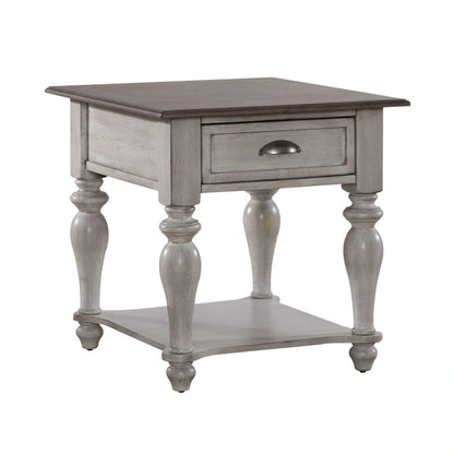 Table d'appoint avec tiroir en pin vieilli et blanc antique