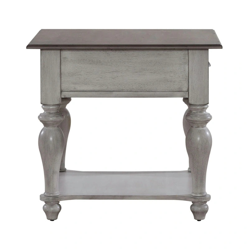 Table d'appoint avec tiroir en pin vieilli et blanc antique