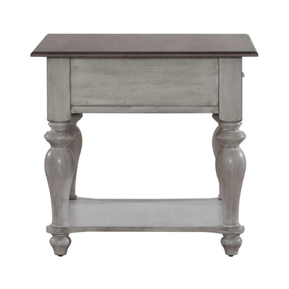 Table d'appoint avec tiroir en pin vieilli et blanc antique