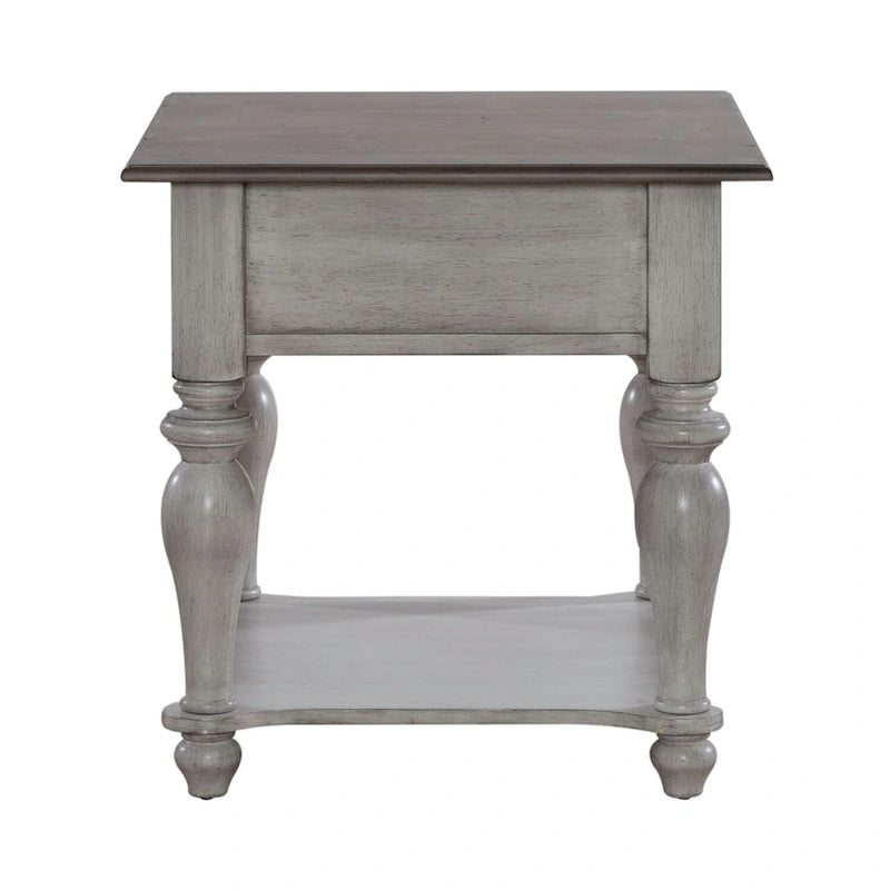 Table d'appoint avec tiroir en pin vieilli et blanc antique
