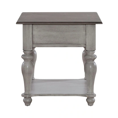 Table d'appoint avec tiroir en pin vieilli et blanc antique
