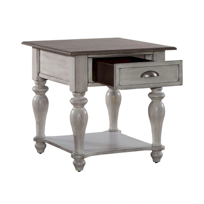 Table d'appoint avec tiroir en pin vieilli et blanc antique
