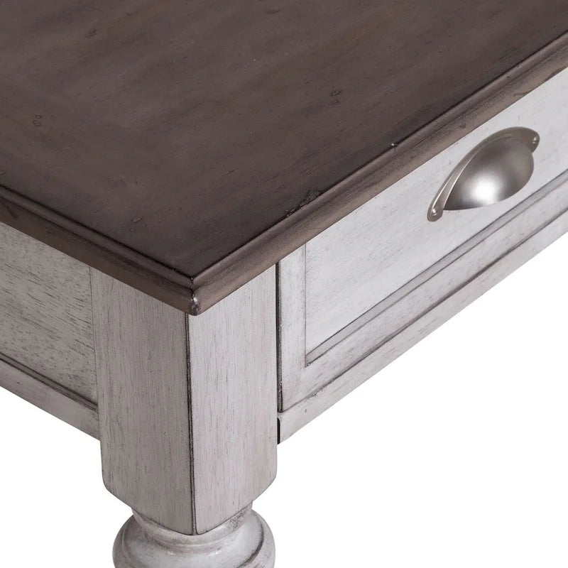 Table d'appoint avec tiroir en pin vieilli et blanc antique