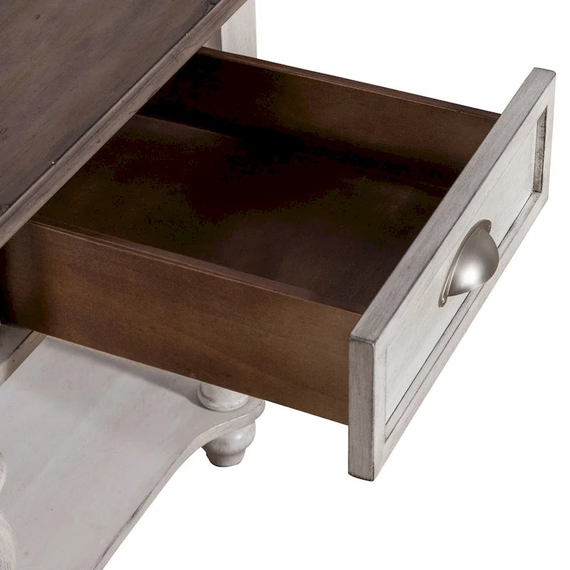 Table d'appoint avec tiroir en pin vieilli et blanc antique