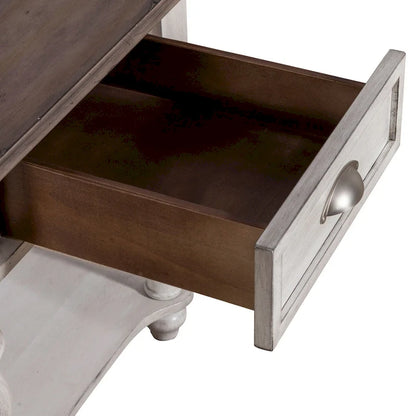 Table d'appoint avec tiroir en pin vieilli et blanc antique