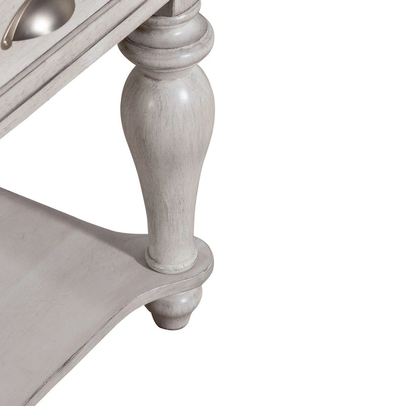 Table d'appoint avec tiroir en pin vieilli et blanc antique