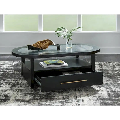 Table basse noire/grise - 132,08 cm de large x 71,12 cm de profondeur x 46,35 cm de haut