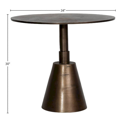 Table de bistrot ronde de 34 pouces avec base en piédestal en aluminium à finition laiton huilé