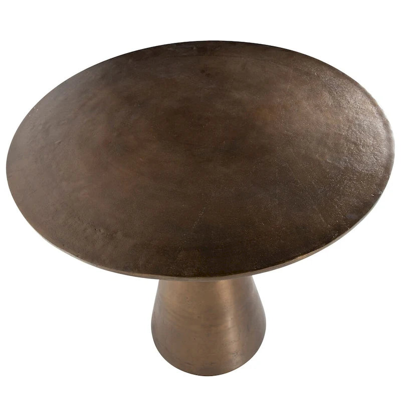 Table de bistrot ronde de 34 pouces avec base en piédestal en aluminium à finition laiton huilé