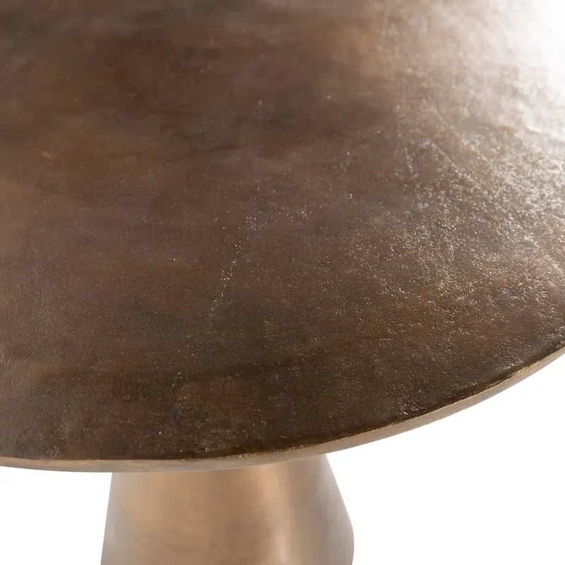 Table de bistrot ronde de 34 pouces avec base en piédestal en aluminium à finition laiton huilé